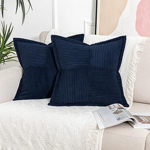 NSXIN Kordsamt Kissenbezug Weiche Kissenhülle 2er Set Dekorative Sofakissen Couchkissen Dekokissen Moderne Zierkissenbezug Kuschelkissen für Schlafzimmer Wohnzimmer (Dunkelblau,40x40cm) von NSXIN