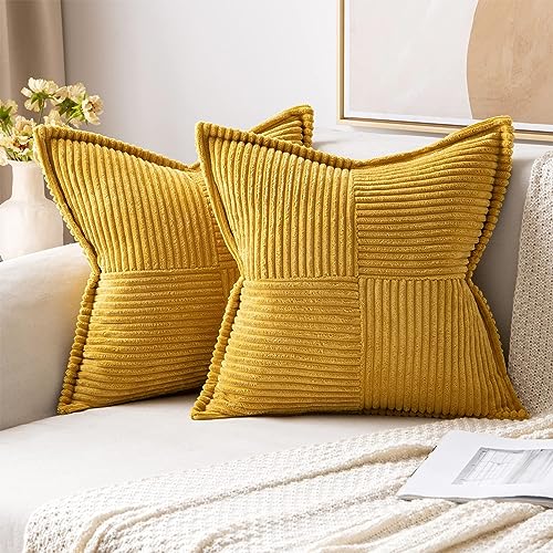 NSXIN Kordsamt Kissenbezug Weiche Kissenhülle 2er Set Dekorative Sofakissen Couchkissen Dekokissen Moderne Zierkissenbezug Kuschelkissen für Schlafzimmer Wohnzimmer (Gelb,40x40cm) von NSXIN