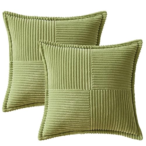 NSXIN Kordsamt Kissenbezug Weiche Kissenhülle 2er Set Dekorative Sofakissen Couchkissen Dekokissen Moderne Zierkissenbezug Kuschelkissen für Schlafzimmer Wohnzimmer (Grasgrün,40x40cm) von NSXIN