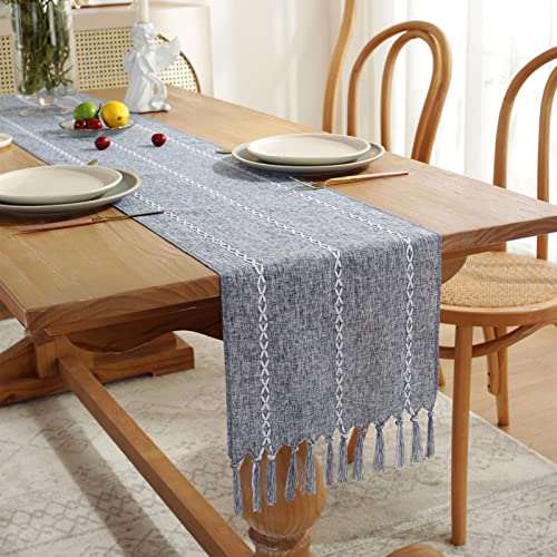 NSXIN Tischläufer Boho Vintag Beige Tischläufer mit Quasten Modernes Leinen Table Runner für Hochzeit Rustikales Zuhause Bauernhaus Modern Tabletop Dekor, 183x33cm (Blau) von NSXIN