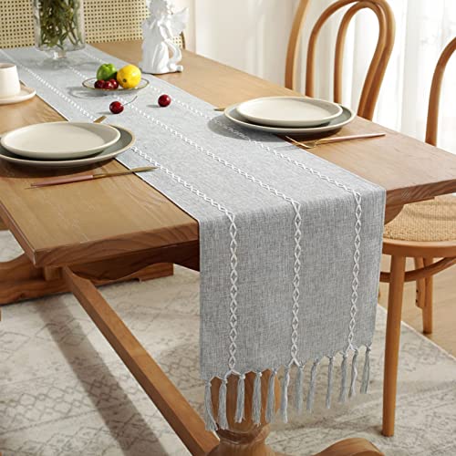 NSXIN Tischläufer Boho Vintag Beige Tischläufer mit Quasten Modernes Leinen Table Runner für Hochzeit Rustikales Zuhause Bauernhaus Modern Tabletop Dekor, 183x33cm (Grau) von NSXIN