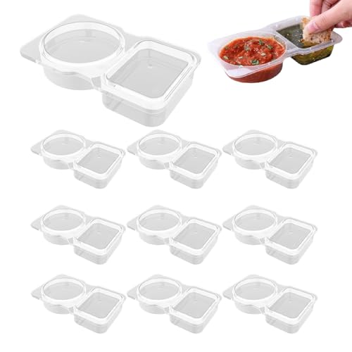 NSXIN Wiederverwendbarer Snackbehälter Gewürzbehälter, 130ML Verdickte Doppel-Fach Snack-Behälter, Snack-Packungen Soßenbehälter Für Die Zubereitung Von Mahlzeiten (10 Stück) von NSXIN
