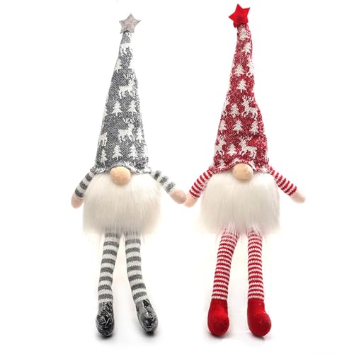 Weihnachten Deko Wichtel Figuren, Leuchtende Weihnachtsdeko mit beleuchtung Weihnachtswichtel, Weihnachtsdorf LED Santa Tomte Gnom Zwerg Geschenke für Familie Freunde (Stil B/ 2 Stück Lange Beine) von NSXIN