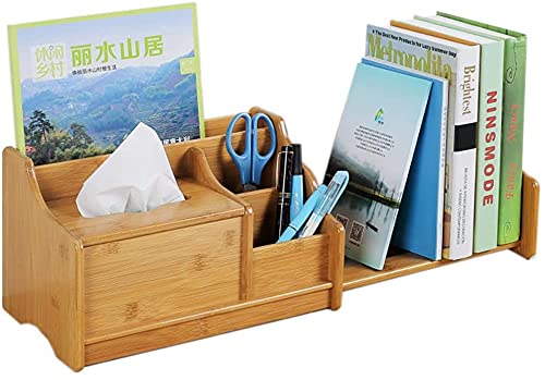 NTALJC Desktop -Bücherregal Erweiterbares Wood Desktop -Bücherregal EIN verstellbares Desk -Organizer Buchregale mit Tissue Box Countertop Bücherregal Office Storage Rack Desktop Organizer Tissue Box von NTALJC