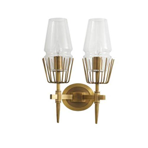NTALJC Moderne D 2 Lichter Wandleuchte Vintage Metallbasis mit Zylindlglas klarer Schattenleuchte für Nachtbett Schlafzimmer Wohnzimmer-Den 26 * 42 cm von NTALJC