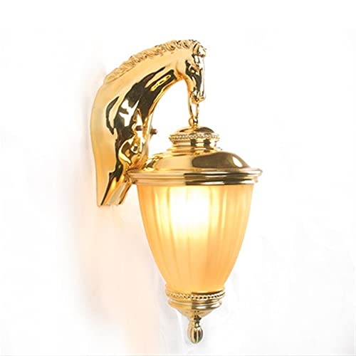 NTALJC Retro -Wand Europäischer Stil Tier Avatar Pferdekopf Wand Licht Wohnzimmer Dekoration Gold Leuchte Tierform Harz Kronleuchter Korridorraum Wandlaterne, Wand von NTALJC