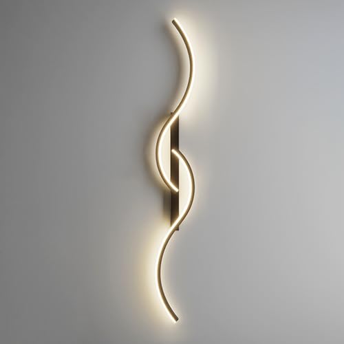 NTALJC Schwarze lineare Wand mit dimmbarer Wandleuchte moderne Wellenwand mit Fernbedienung Wohnzimmer Wandleuchte Schlafzimmer Wandleuchte (Größe: 80 cm) (1 Farbe 100 cm) für Wohnzimmer von NTALJC