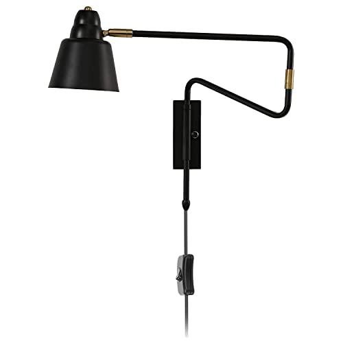 Wall Light Sconce Vintage Industrial with Plug 360° Swivel Arm Rotatable Shade E27 Socket Retro Bedside for Bedroom Black Metal Reading Lights-Black Wall Light Sconce Vintage Industrial with Plug 360° Swivel Arm Rotatable Shade E27 Socket Retro Bedside for Bedroom Black Metal Reading Lights-Black von NTALJC