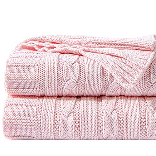 NTBAY Kuscheldecke Aus Baumwolle Mit Zopfmuster Super Weich Warm Mehrfarbig, Decke als Sofadecke Wohndecke 130x170 cm, Baby Pink von NTBAY