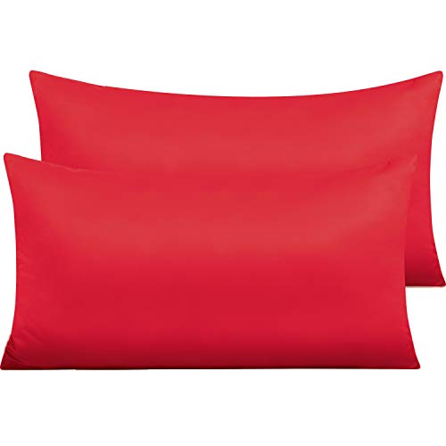 NTBAY Satin Kissenbezug für Haare und Haut 40x80 cm, 2er Set Satin Kissenbezüge mit Reißverschluss, Rot von NTBAY