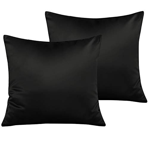 NTBAY Satin Kissenbezug für Haare und Haut 40x40 cm, 2er Set Satin Kissenbezüge mit Reißverschluss, Schwarz von NTBAY