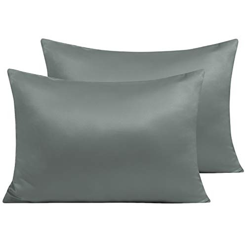 NTBAY Satin Kissenbezug für Haare und Haut 40x60 cm, 2er Set Satin Kissenbezüge mit Reißverschluss, Dunkelgrau von NTBAY