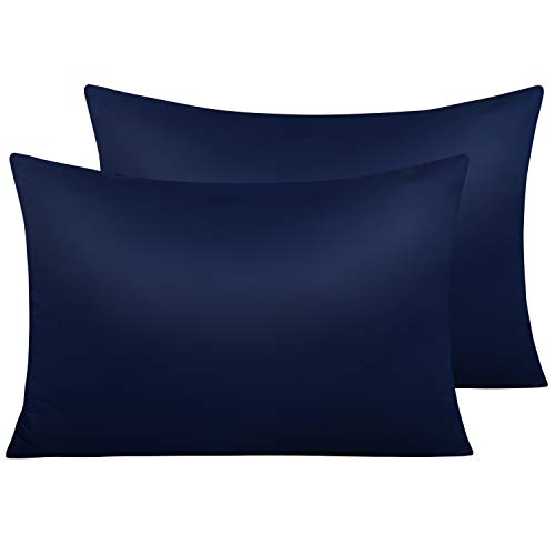 NTBAY Satin Kissenbezug für Haare und Haut 40x60 cm, 2er Set Satin Kissenbezüge mit Reißverschluss, Marine Blau von NTBAY