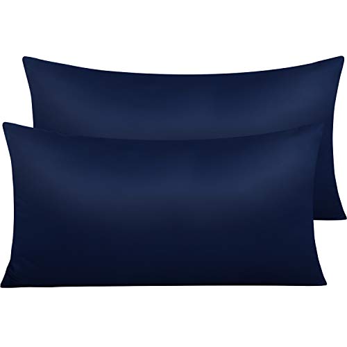 NTBAY Satin Kissenbezug für Haare und Haut 40x80 cm, 2er Set Satin Kissenbezüge mit Reißverschluss, Marine Blau von NTBAY