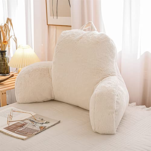 NTBED Lesekissen, Kunstfell, Keil-Rückenlehne mit Armen, Couch, TV, Entspannung, Bettauflage, Kissen, Rückenstützkissen für Kinder, Teenager, Jungen, Mädchen (Elfenbein) von NTBED