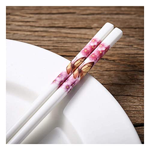 10 Paar Essstäbchen im chinesischen Stil, wiederverwendbar, modern, rutschfest, mit zarter Box, Blume, Pfingstrose, Rose, Schmetterling, blaue Blume Q von NTCE