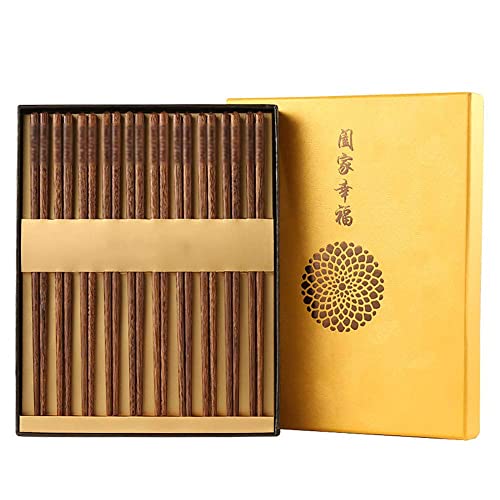 10 Paar handgefertigte chinesische Essstäbchen aus Naturholz mit Box, klassische Essstäbchen aus natürlichem Bambus, spülmaschinenfest, Geschenkset C von NTCE