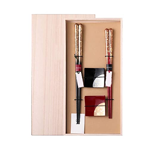 2 Paar Essstäbchen aus Bambusholz, wiederverwendbare Essstäbchen für asiatische Lebensmittel, Sushi, Nudeln, mit Etui, leicht zu halten von NTCE