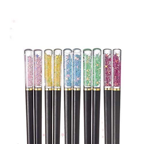 5/10 Paar elegante japanische Essstäbchen aus Legierung, 24 cm, Bernsteinsterne, rutschfest und hitzebeständig, Schwarz 5/10 Paar elegante japanische Essstäbchen aus Legierung, 24 cm, Bernsteinsterne, rutschfest und hitzebeständig, Schwarz von NTCE