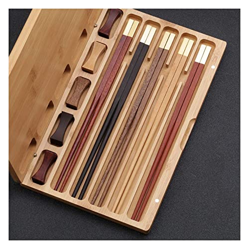 Essstäbchen aus Holz, wiederverwendbar, mit exquisiter Holzverpackung, Sushi-Essstäbchen für Küche, Esszimmer, Gourmet, Nudeln, Hot Pot usw., Länge 25 cm, 5 Paar Essstäbchen aus Holz, wiederverwendbar, mit exquisiter Holzverpackung, Sushi-Essstäbchen für Küche, Esszimmer, Gourmet, Nudeln, Hot Pot usw., Länge 25 cm, 5 Paar von NTCE