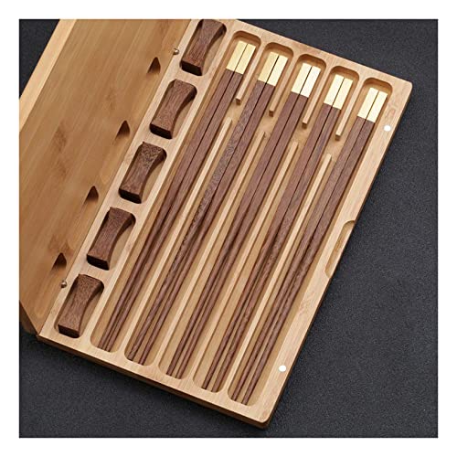 Essstäbchen aus Holz, wiederverwendbar, mit exquisiter Holzverpackung, Sushi-Essstäbchen für Küche, Esszimmer, Gourmet, Nudeln, Hot Pot usw., Länge 25 cm, 5 Paar von NTCE