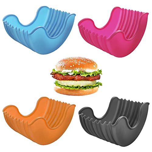 Niuhong 4 Pcs Silikon Hamburger Burger Fixed Box Antihaftbeschichtung Hamburger BBQ Silikon Hygienische Hamburger Box Sandwiches Hamburgerhalter Hamburg Box Wiederverwendbarer Brot Halterung von Niuhong