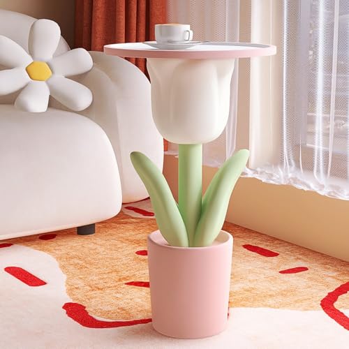 NTDMSFWM Beistelltisch aus Kunstharz in Tulpenform, süßer Blumen-Beistelltisch mit Ablagefach, kreativer Kleiner Akzent-Nachttisch for Wohnzimmer, Schlafzimmer, Balkon, einfach zu montieren von NTDMSFWM