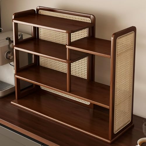 NTDMSFWM Kaffeetassen-Präsentationsständer aus Bambus-Rattan, mehrschichtiges Teetassen-Organizer-Regal, Kleiner Arbeitsplatten-Aufbewahrungsschrank for Zuhause, Büro und Arbeitszimmer(Brwon,19.7in) von NTDMSFWM