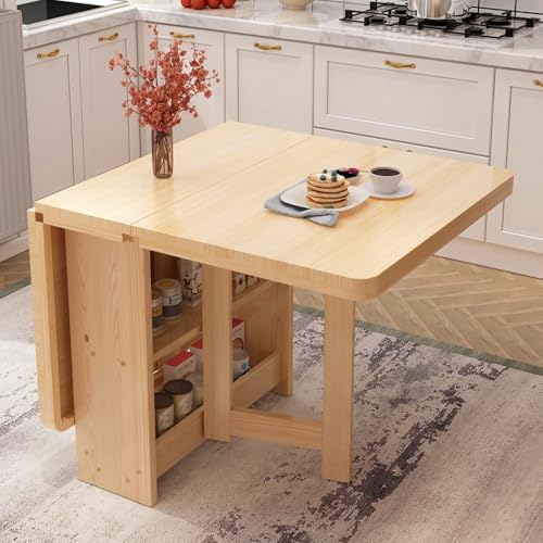 NTDMSFWM Klappbarer Esstisch for kleine Räume – Robuster Klapptisch aus Massivholz, ausziehbarer Küchentisch mit Ablagefläche, passend for Esszimmer und Büro(Wood Color,140x80cm) von NTDMSFWM