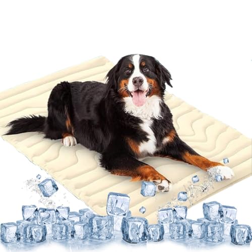 NTDMSFWM Kühlmatte for Hunde – Selbstkühlendes Pad for Hunde und Katzen, doppelseitige Eisseide, waschbare Sommer-Kühlmatte for Haustiere for Kiste, Bett, Sofa, Reisegebrauch(Beige,59x40in) von NTDMSFWM