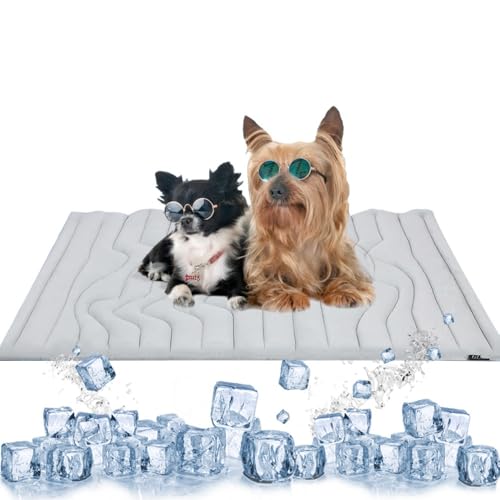 NTDMSFWM Kühlmatte for Hunde – Selbstkühlendes Pad for Hunde und Katzen, doppelseitige Eisseide, waschbare Sommer-Kühlmatte for Haustiere for Kiste, Bett, Sofa, Reisegebrauch(Gray,59x40in) von NTDMSFWM