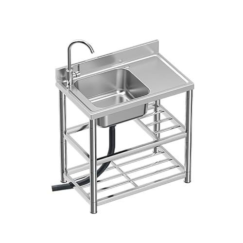 Gewerbliche Spüle für die Küche, freistehende Einzelspüle mit Abtropffläche und Wasserhahn, Ablageflächen mit Ablaufgarnitur, große Einzelspüle für den Arbeitsplatz, Außenküche oder Barspüle von NTEBGHGAA