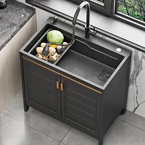 Küchenspüle für den Innenbereich mit Unterschrank, gewerbliche Garagenspüle aus Edelstahl, Industriespüle mit Wasserhahn, freistehende Waschspüle, Waschstation für Haustiere, 1 Fach. (Farbe: von NTEBGHGAA