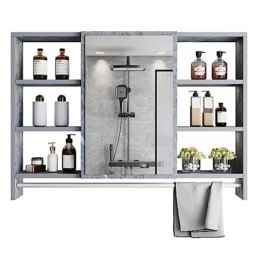 NTEBGHGAA An der Wand montierter Badezimmer-Kosmetikspiegel mit integriertem Spiegelschrank und Stauraum (Farbe: Gris) von NTEBGHGAA