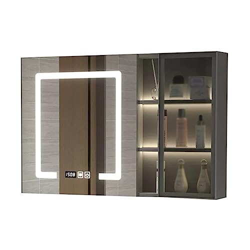 NTEBGHGAA Intelligenter Badezimmerspiegelschrank aus Massivholz mit Ablagefläche und Touch-Schalter (Farbe: Grau, Größe: 60 cm) von NTEBGHGAA
