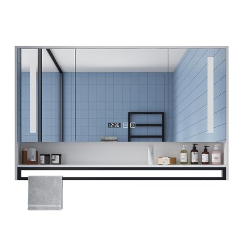 NTEBGHGAA Moderner Badezimmerspiegelschrank mit LED-Beleuchtung, Antibeschlagfunktion und Stauraum (27,6 x 29,5 Zoll) von NTEBGHGAA