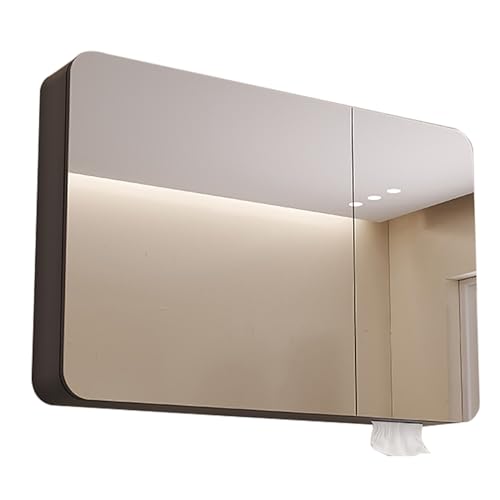 NTEBGHGAA Moderner Grauer LED-Badezimmerspiegelschrank mit 3 Türen, Einbau- oder Aufputzmontage (80 x 70 x 13 cm) von NTEBGHGAA