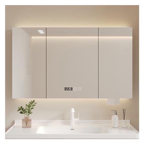 NTEBGHGAA Moderner LED-Badezimmer-Wandspiegelschrank mit dimmbarem Antibeschlaglicht und Ablagefläche (98,9 x 70,9 cm) von NTEBGHGAA