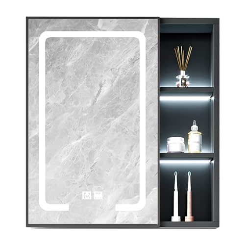 NTEBGHGAA Moderner LED-Badezimmerspiegelschrank mit Antibeschlagfunktion, offene Ablagefächer, grau, 60 x Kleiner Medizinschrank zur Aufbewahrung über der Toilette NTEBGHGAA Moderner LED-Badezimmerspiegelschrank mit Antibeschlagfunktion, offene Ablagefächer, grau, 60 x Kleiner Medizinschrank zur Aufbewahrung über der Toilette von NTEBGHGAA