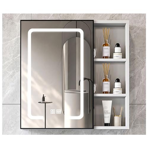 NTEBGHGAA Smarter LED-Badezimmerspiegelschrank mit Antibeschlagfunktion und offenen Ablagefächern, Weiß, 178 cm von NTEBGHGAA