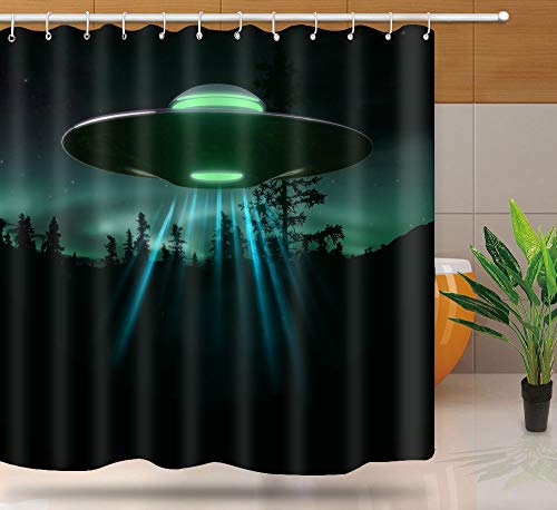 NTETSN Alien Raumschiff Duschvorhang, Fairy Night Sci Fi Thema UFO Duschvorhänge Set mit 12 Haken, Durable Waschbar Upgrade Stoff Badvorhang, 72 x 72 Zoll, YLYYNT1331 NTETSN Alien Raumschiff Duschvorhang, Fairy Night Sci Fi Thema UFO Duschvorhänge Set mit 12 Haken, Durable Waschbar Upgrade Stoff Badvorhang, 72 x 72 Zoll, YLYYNT1331 von NTETSN