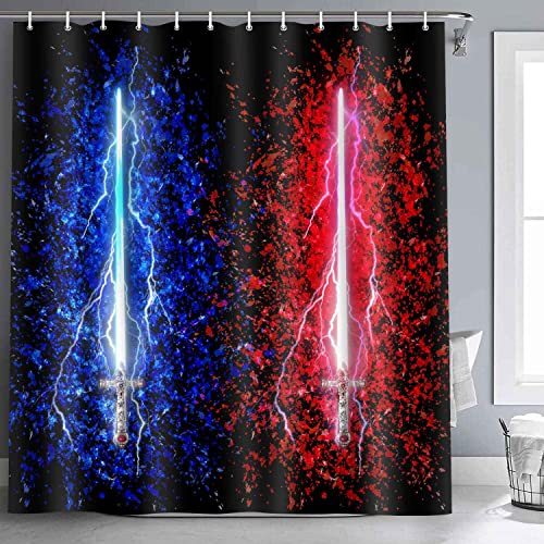 NTETSN Lichtschwert Schwert Duschvorhänge Blau Grün Tie Dye Stangentasche Thermo Spiel Thema Badezimmer Dekor Neon Abstrakt Schwarz Themed Design, Badezimmer-Dekor-Set mit Haken, 183 x 183 cm NTETSN Lichtschwert Schwert Duschvorhänge Blau Grün Tie Dye Stangentasche Thermo Spiel Thema Badezimmer Dekor Neon Abstrakt Schwarz Themed Design, Badezimmer-Dekor-Set mit Haken, 183 x 183 cm von NTETSN