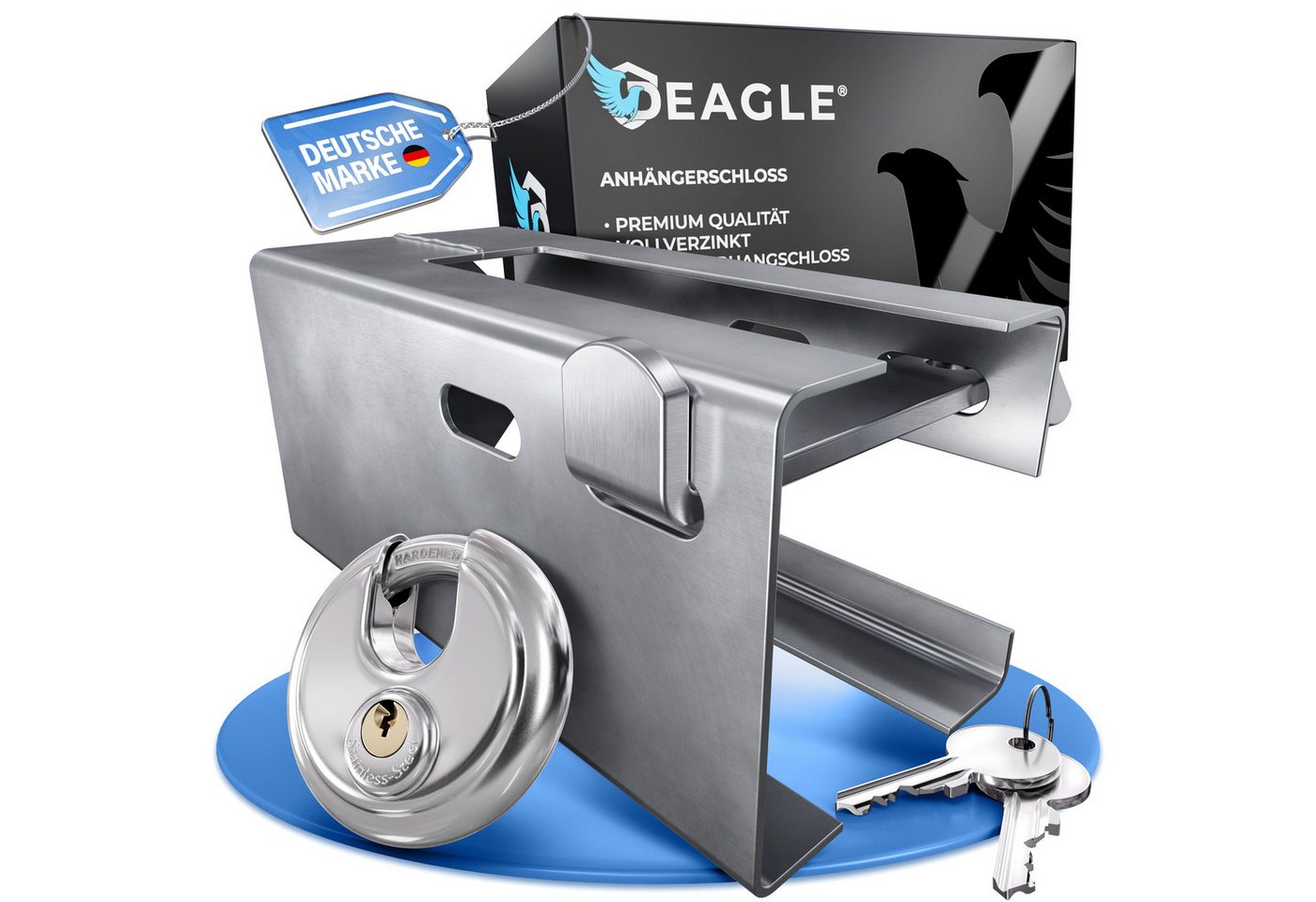 NTG Nutzfahrzeug Technik GmbH Anhängerschloss hochwertig Verzinkt mit Rundschloss Schutz Deagle PKW Diebstahlschutz von NTG Nutzfahrzeug Technik GmbH