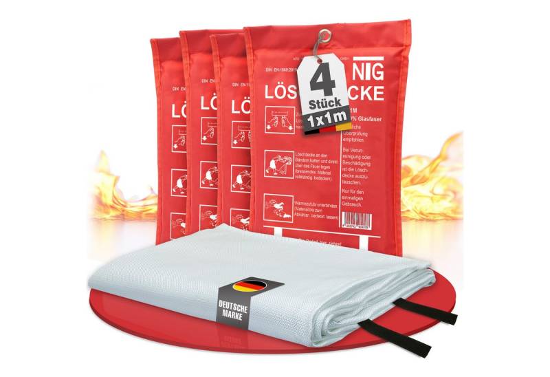 NTG Nutzfahrzeug Technik GmbH Löschdecke 1m² NTG Feuerlöschdecke Fiberglas Brandschutzdecke DIN EN1869, 100x100 cm, (4-St), Brandschutzdecke 1x1m von NTG Nutzfahrzeug Technik GmbH