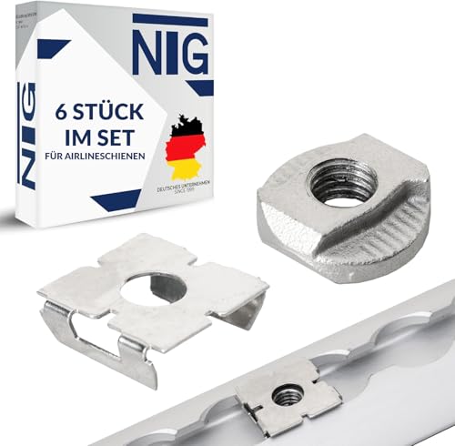 NTG Zurrschienenmutter M8 für Airlineschiene mit Clipsblech Nutenstein für Airline Zurrschiene | für Wohnmobil und Caravan als Halterung für Wand und Decke | Endfitting für Airlineschiene (6 Stück) von NTG