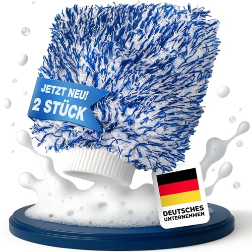NTG Autowaschhandschuh Mikrofaser 25×18 cm – Ultraweich & extrem saugstark – 2-Seiten Auto-Reinigungshandschuh für Lack, Glas & Felgen mit sicherem Sitz entfernt Insekten (2-teiliges Set) von NTG
