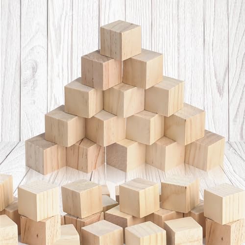 NTGRTY 35 Stück Holzwürfel 30 mm Holzklötze Holzklötzchen zum Basteln Natur Holzwürfel Blanko DIY Holzblöcke Bastelwürfel zum Lernen Für Malen Bastel Dekoration von NTGRTY