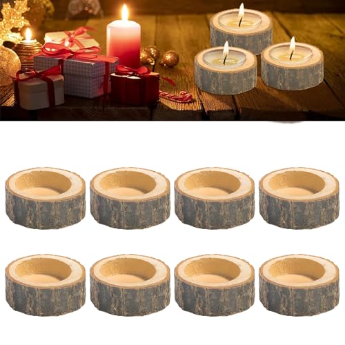 NTGRTY 8 Stück Teelichthalter Holz Personifizieren Kerzenhalter Holz Rustikales Holz Votivkerzenhalter Set Votiv-Teelichthalter für Hochzeiten, für Halloween,Weihnachten,Valentinstag,Heimdekoration von NTGRTY