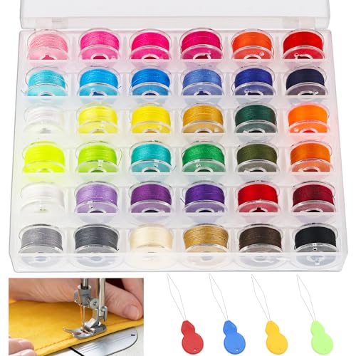 NTGRTY Nähgarn Set 36 Stück Nähgarn für Nähmaschine 36 Farben Nähmaschinengarn und 4 Nadeleinfädler,Spulen Nähmaschine mit Aufbewahrungsbox,Sewing Thread für Stickerei und Nähmaschine von NTGRTY