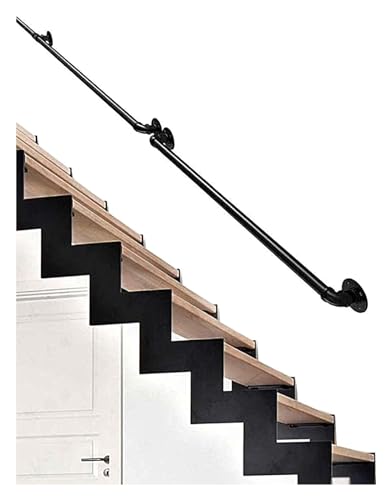 Handläufe, rustikaler schwarzer Treppenhandlauf, gegen das Wandgeländer, Treppengeländer, Stange, Fußschienen-Set für Kindergarten, Garage, Korridor, Lofts Wandhalterung (Größe: 152 cm) von NTIYOU